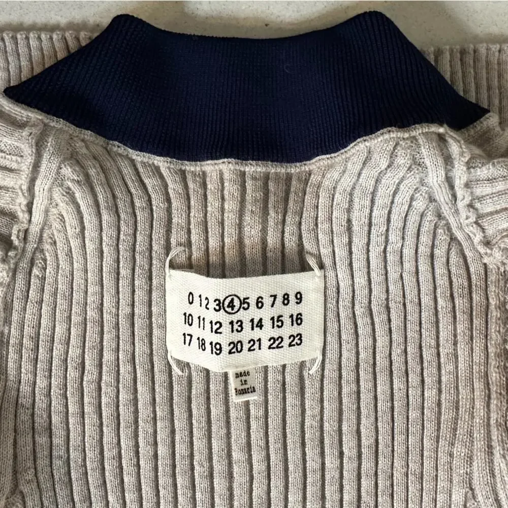 Maison Margiela MM4 Fused Wool Knit Open back Tunic size XS Light Gray Navy Midi
